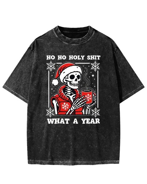 Ho Ho Holy Shit Santa Skull Washed T-Shirt