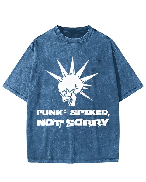 Spiked Skull Punk Vibe Washed T-shirt