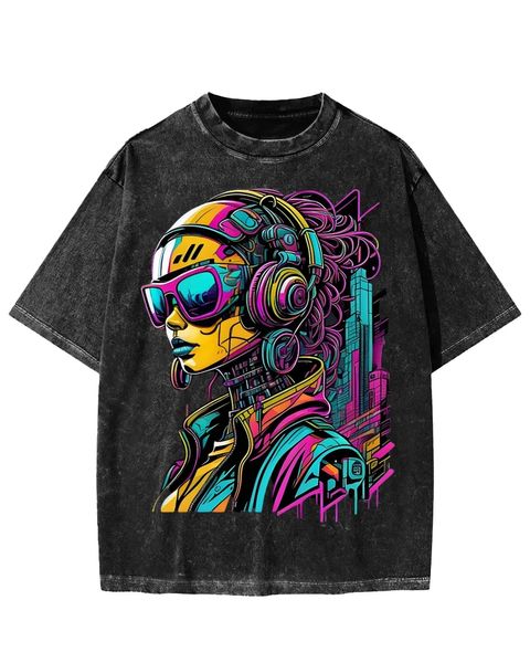 Cyberpunk DJ Figure Washed T-Shirt