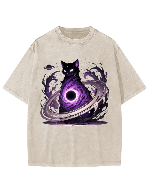 Black Hole Cat Washed T-shirt