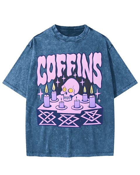 Pastel Skull Coffins Candle Altar Washed T-Shirt