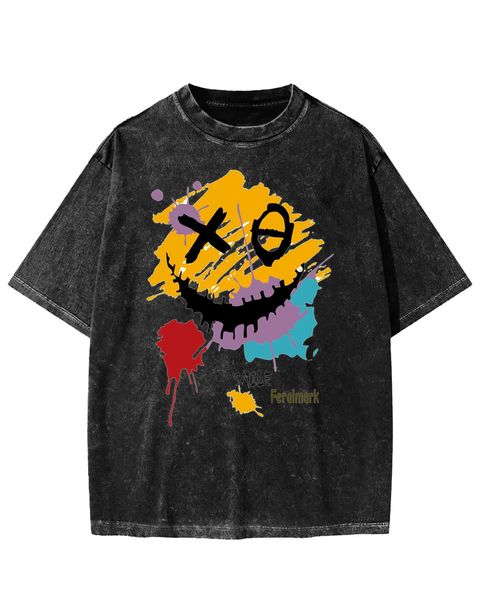 Dark Humor Smile Graphic Washed T-shirt