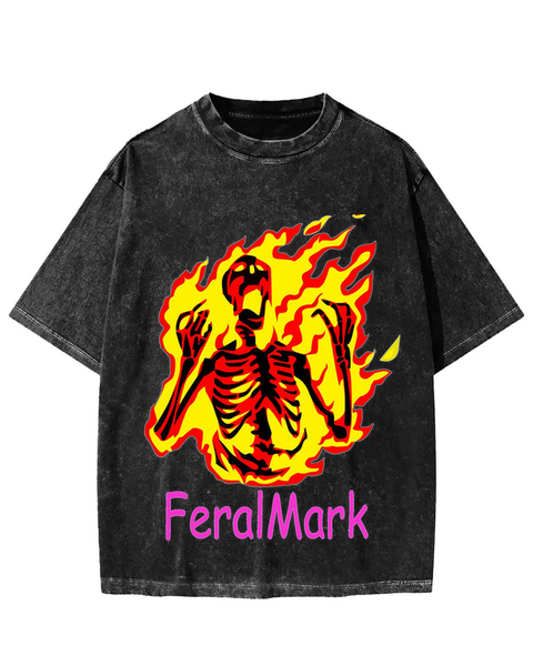 Flaming Skeleton Graphic FeralMark Washed T-shirt