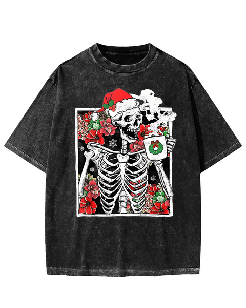 Christmas Skeleton Funny Washed T-shirt