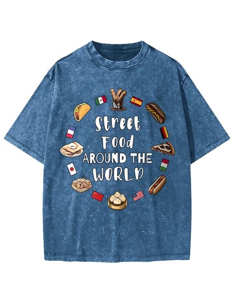 Street Food Around the World Global Cuisine Washed T-Shirt
