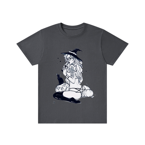 Witch & Black Cat Graphic Cotton T-shirt