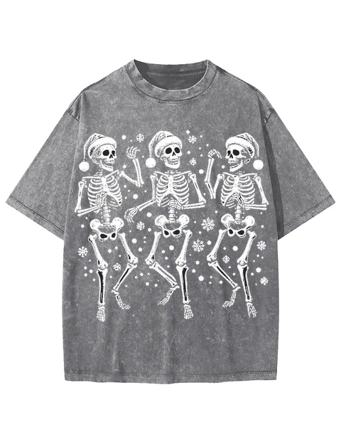 Skeleton Ugly Christmas Washed T-shirt