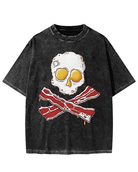 SkullStyle Food Humor Egg Skull & Bacon Crossbones Washed T-Shirt
