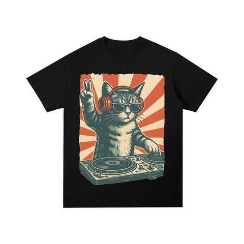 Funny DJ Cat Cotton T-shirt