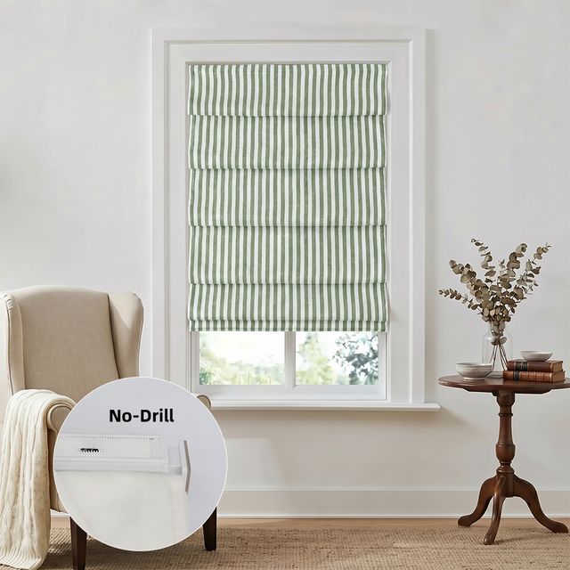 No-Drill Lambert Soft Fold Stripe Linen Roman Shades