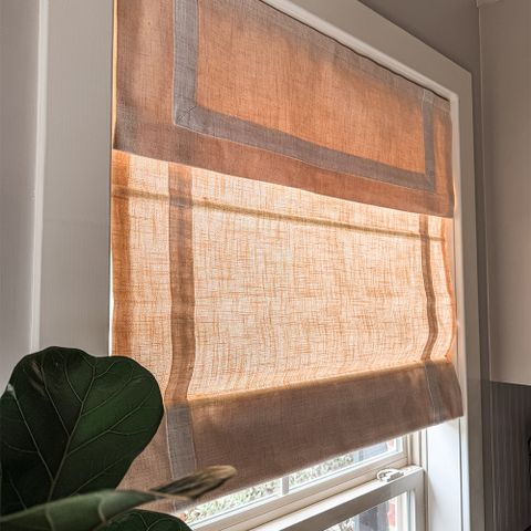 Lowen Linen Roman Shades - Ivory with Trim and Valance