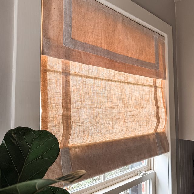 Lowen Linen Roman Shades - Ivory with Trim and Valance