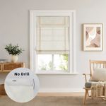 No-Drill Lowen Linen Roman Shades - Ivory with Trim and Valance