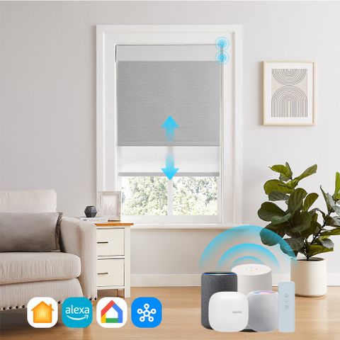 Motorized Modern Textured Dual Roller Shades