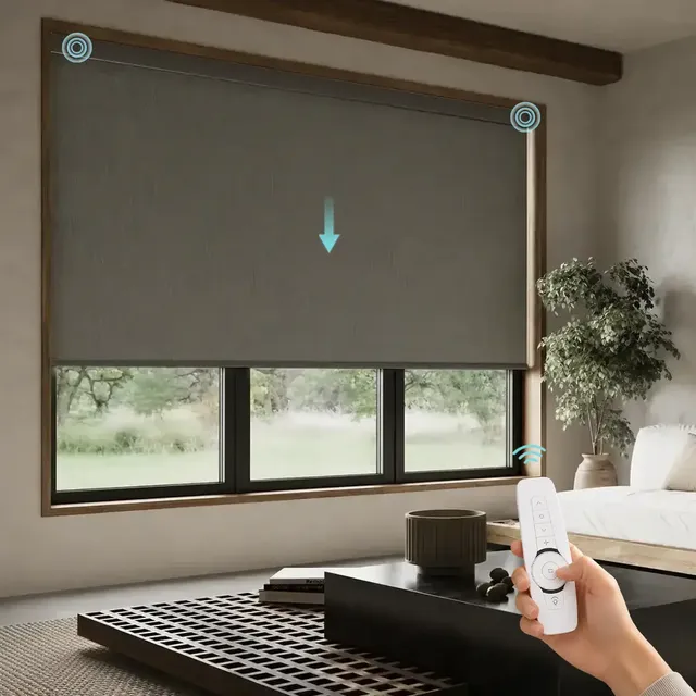 SOVOEN Weftara Custom Motorized 100% Blackout Roller Shades