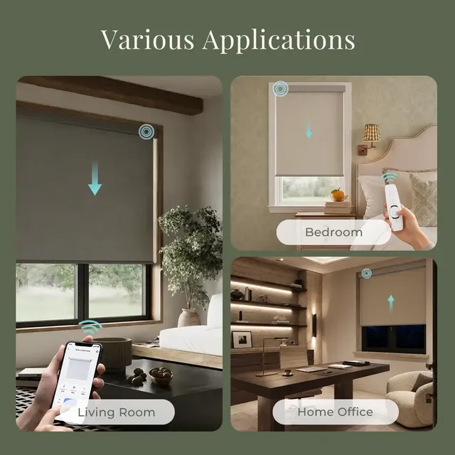 SOVOEN Weftara Custom Motorized 100% Blackout Roller Shades