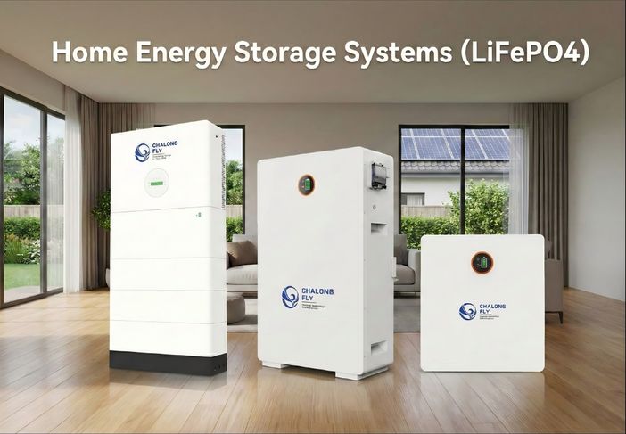 Home Energy Storage Systems (LiFePO4) collection banner displaying stacked, wall-mounted, and rack-mounted battery modules