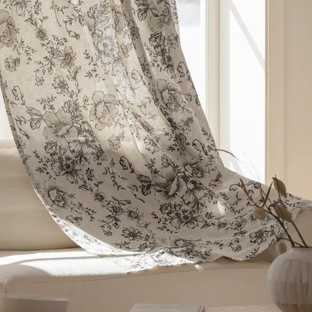 the sample of Alice Floral Print Linen Curtains - Botanical Style