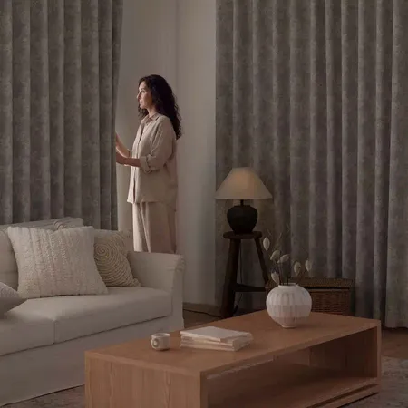 a sample of Apricotta Textured Chenille Blackout Curtains | Luxury Drapes