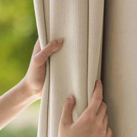 the details of Eve Textured Chenille 100% Blackout Curtains | Chenille Velvet Curtains