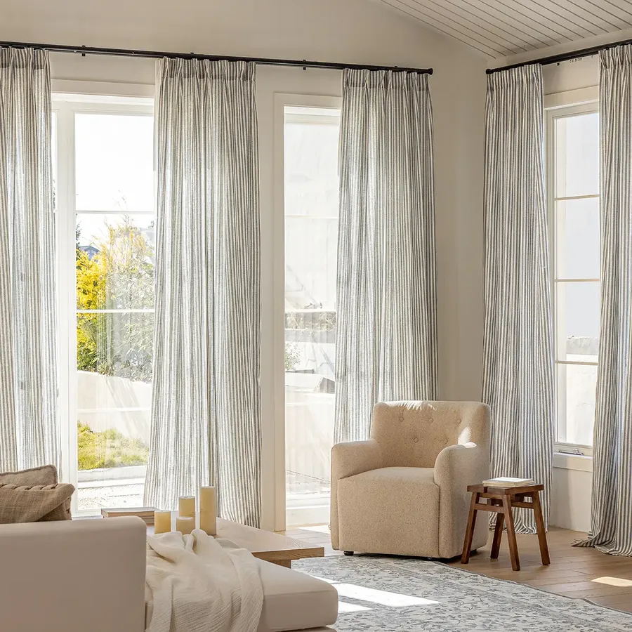 Boxter Vertical Striped Linen Curtains | Custom Drapes | Lazzzy Deco