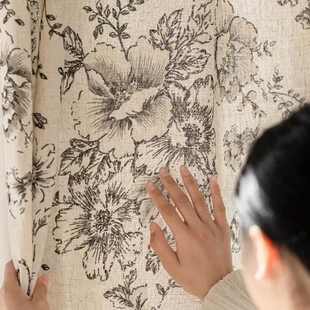 the details of Alice Floral Print Linen Curtains - Botanical Style