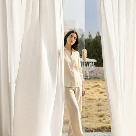 a sample of Ribloom Pinstripe Curtains - Striped Sheers