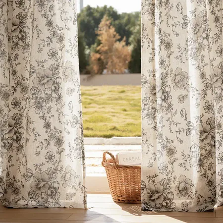 the details of Alice Floral Print Linen Curtains - Botanical Style