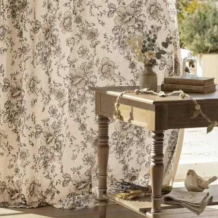 the details of Alice Floral Print Linen Curtains - Botanical Style