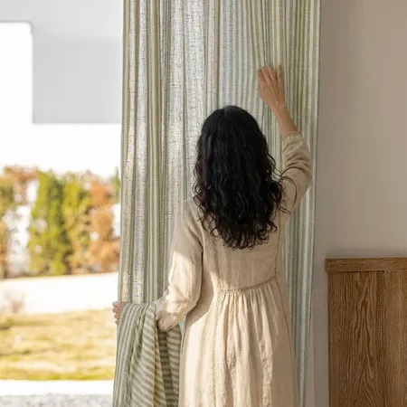 a sample of Boxter Vertical Striped Linen Curtains | Custom Drapes