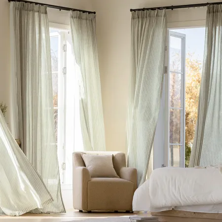 a sample of Boxter Vertical Striped Linen Curtains | Custom Drapes