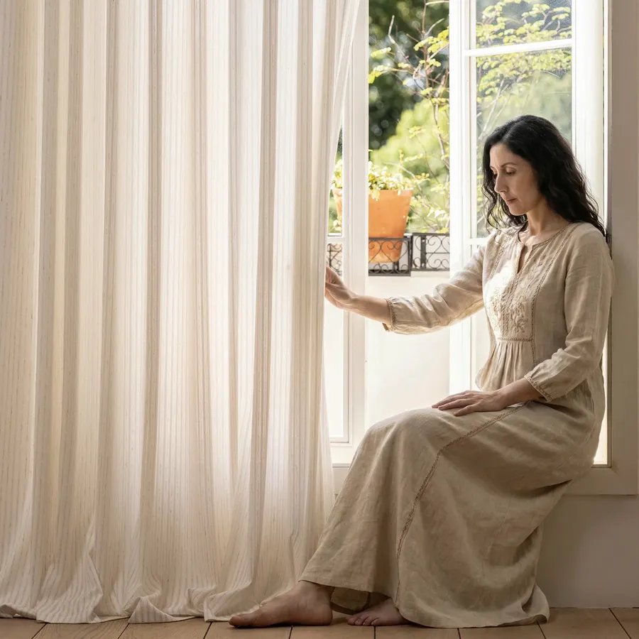 Sunstria Striped Sheers - Woven Textured Fabric | Lazzzy Deco