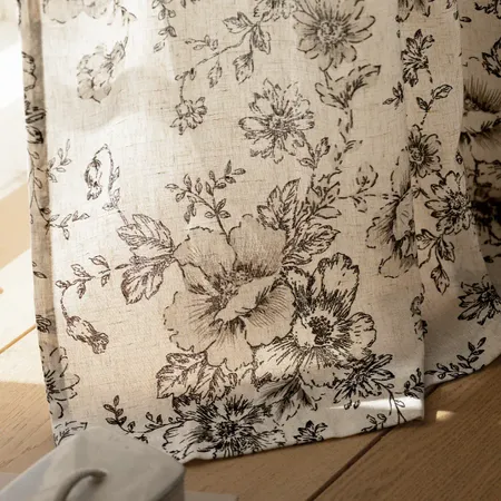 the details of Alice Floral Print Linen Curtains - Botanical Style