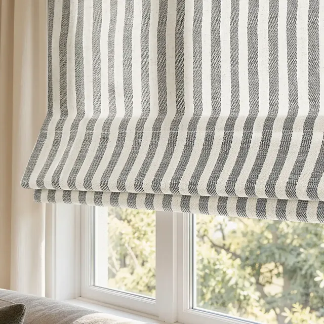 Shelly Custom Linen Striped Roman Shade Cordless