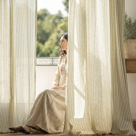 a sample of Boxter Vertical Striped Linen Curtains | Custom Drapes