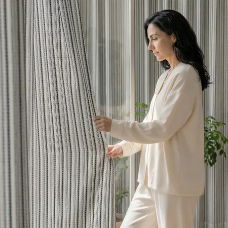 a sample of IsleThread Multi-Stripe Sheer Curtains - Textured Drapes