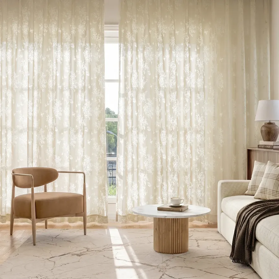 Bloomveil Rose Burnout Sheer Curtains | Floral Sheer Drapes | Lazzzy Deco