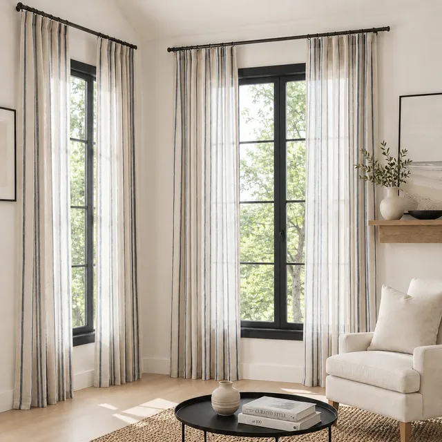 Shadow Stripe Textured Thick Linen Curtain