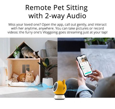 반려동물 카메라 PC001 - 양방향 오디오 및 야간 투시 기능이 있는 HD WiFi 반려동물 모니터
