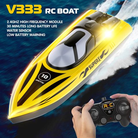 V333 Dual Motor Driven Water Racing Speedboat, 2.4G RC Remote Control Boat, Kids Toy Boat with Low Battery Reminder