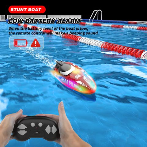 V777 Rechargeable RC Stunt Speedboat with Dual Propellers, 360° Flip & Double-Sided Driving, LED Lighted Remote Control Boat, Water Toy