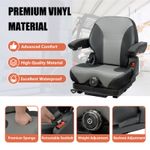 Aftermarket tractor suspension seat featuring premium vinyl upholstery, weight adjustment, and retractable seat belt