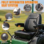 Zero turn lawn mower seat with adjustable backrest, folding armrests and retractable seat belt