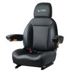 Lumina universal forklift and tractor seat with adjustable backrest, headrest, armrests, and retractable seat belt