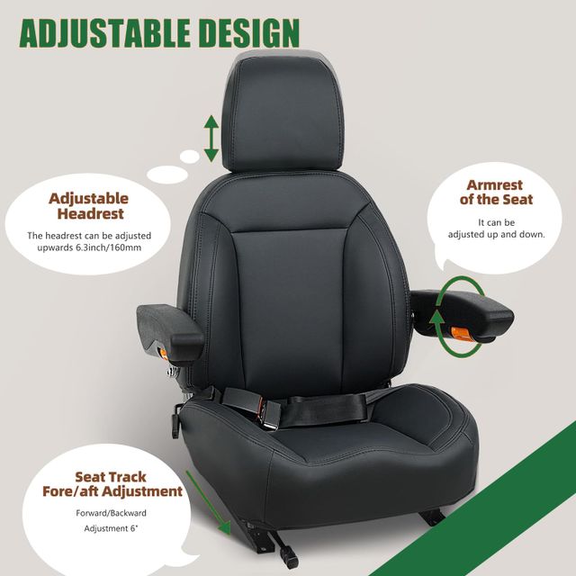 Universal Forklift Seat, Tractor Seat with Seatbelt and Adjustable Backrest Headrest Armrests