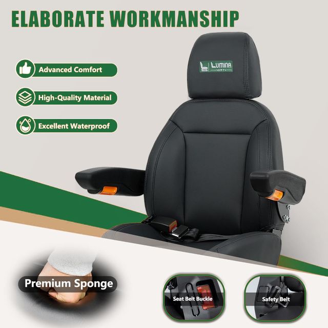 Universal Forklift Seat, Tractor Seat with Seatbelt and Adjustable Backrest Headrest Armrests