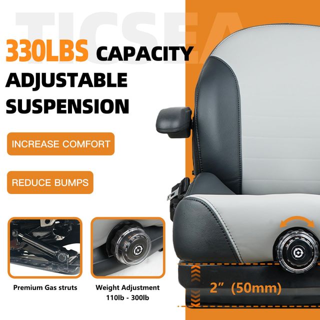 Universal Suspension Seat with Retractable Seatbelt Adjustable Armrests Weight Adjustment