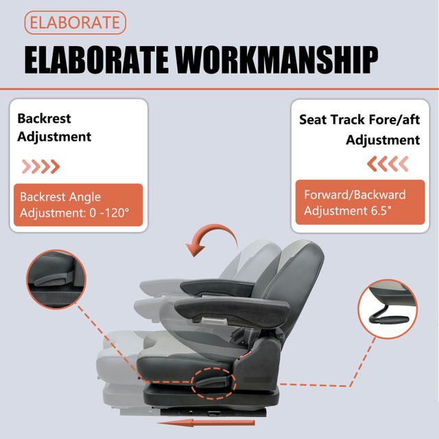 Tractor Suspension Seat, Adjustable Seatbelt Backrest Armrests Weight Adjustment - Compatible with Most Aftermarket Zero-Turn Mowers & Tractors
