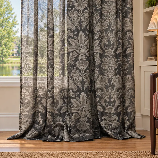 Ornamental Floral Cotton Silk Custom Curtain