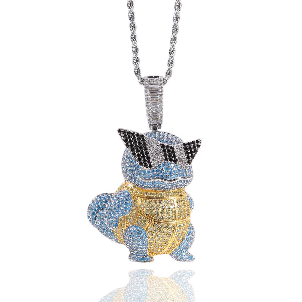 Lindo collar de dibujos animados Squirtle Bling Iced Out